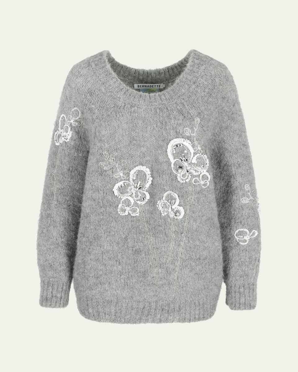 Flower Embroidered Alpaca Wool Sweater